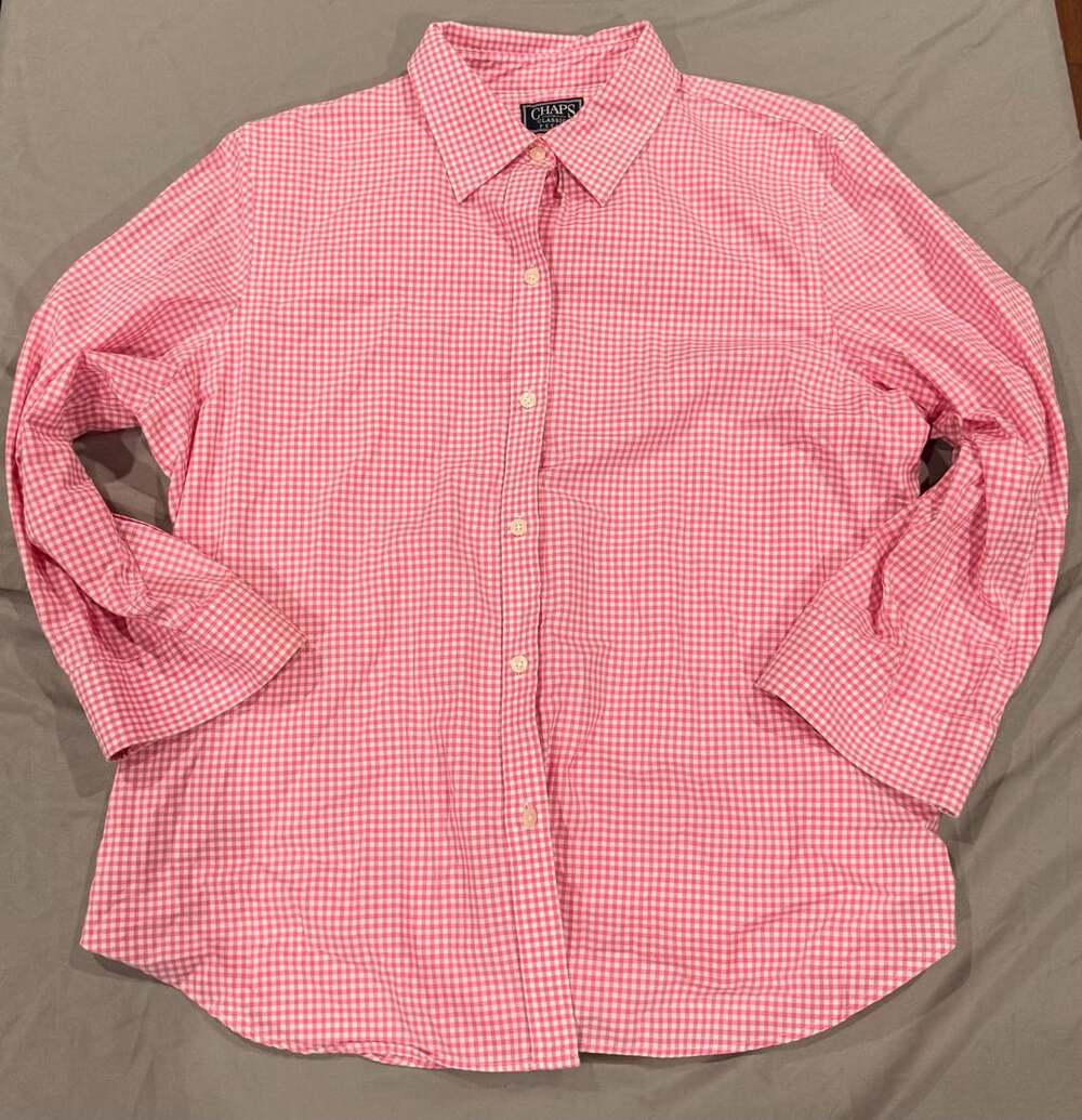Chaps Classics Petite Gingham Button-Down Shirt P XL Pink Cotton